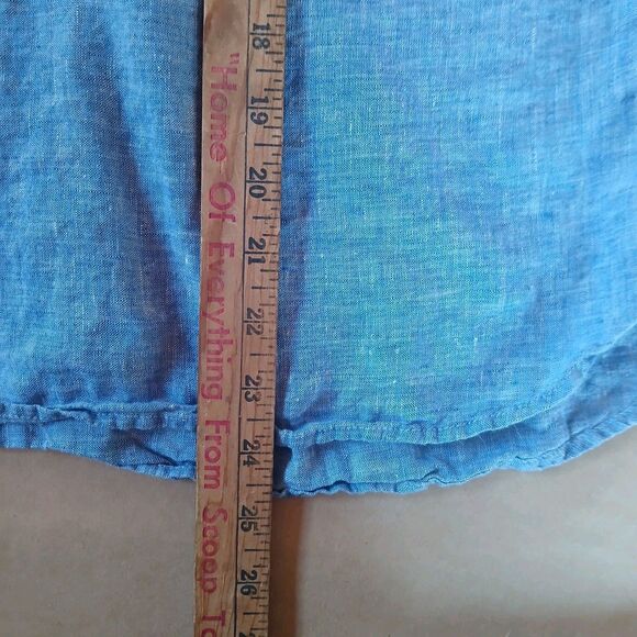 Talbots 100% Linen Roll Tab Long Sleeve Button Shirt Blouse Top Blue Size MP - Picture 10 of 10
